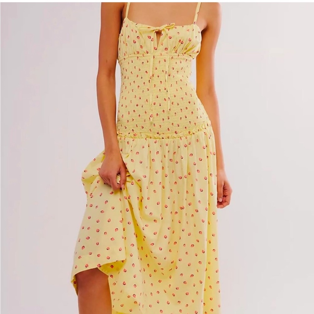 Free People Lavender Daze Midi Dress Strawberry Lemon Combo Women's NWOT